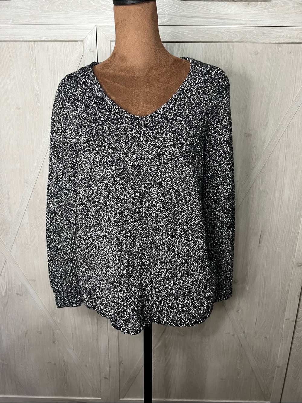 Eileen Fisher Marled Knit long  Sleeve Top Boxy Cropped Sweater size L (P)
